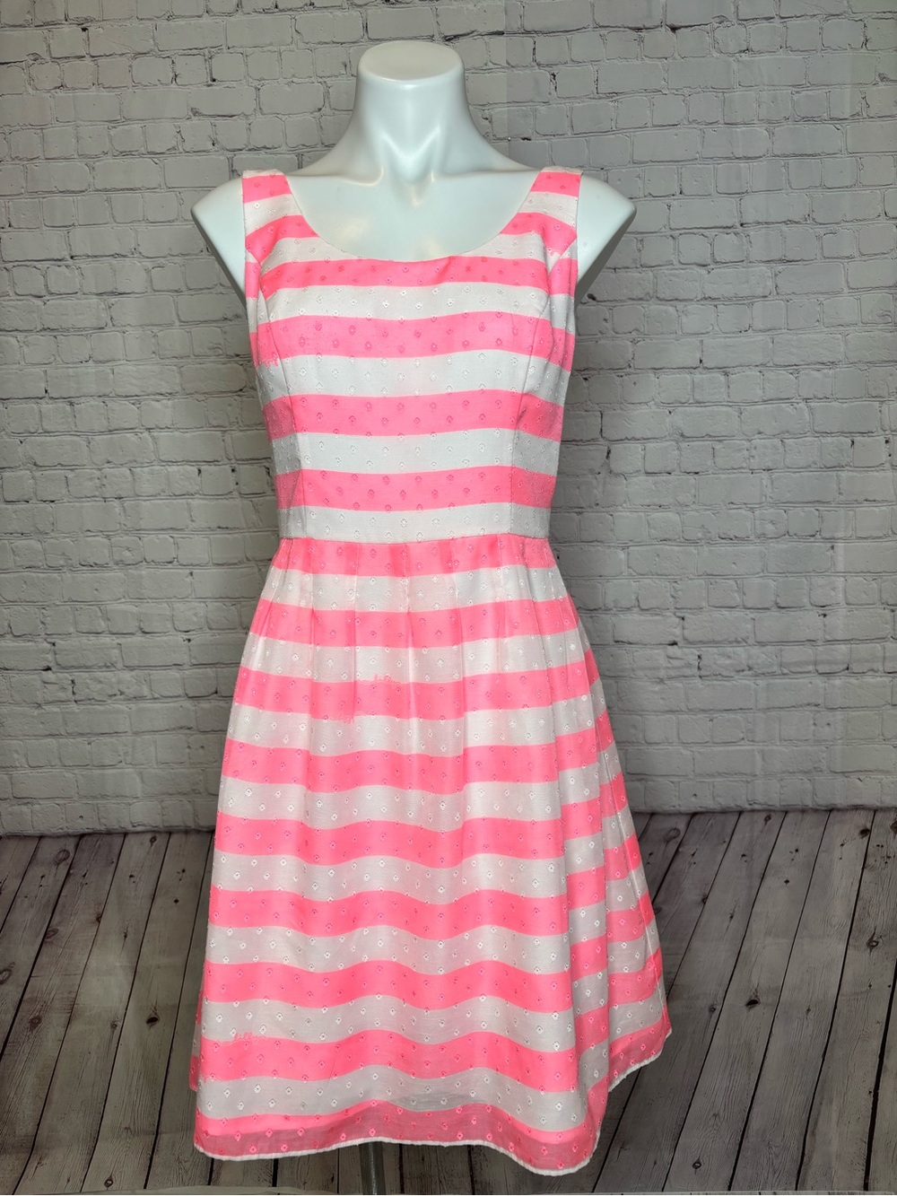 Lilly Pulitzer Hot Pink and White Stripe Dress with Full Skirt Size 8